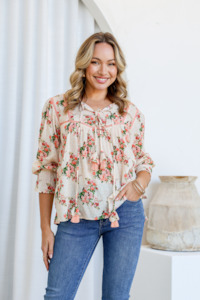 Summer Selection: Marseille Tassle Top - Off White/Peach