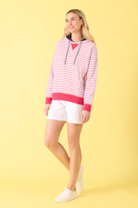 Sweats Hoodies: Albert Hoodie - Raspberry/White Stripe