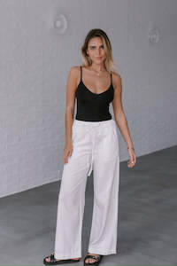 Grace Co: Drawstring Tencel Jeans - White