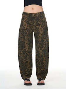 Grace Co: Leopard Barrell Jeans