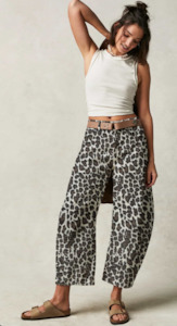 Grace Co: Crop Barrell Jeans - White Leopard