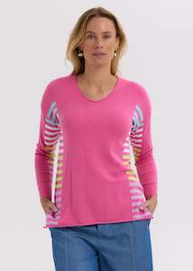 Knitwear: Side Stripe Jumper - Pink