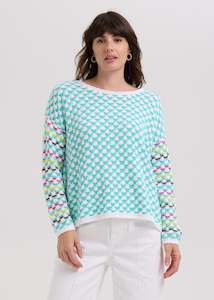 Knitwear: Checked Jumper - White