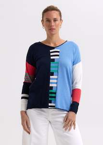 Ladder Stripe Vee Knit - Dark Denim