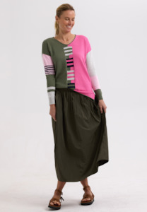 Ladder Stripe Vee Knit - Khaki