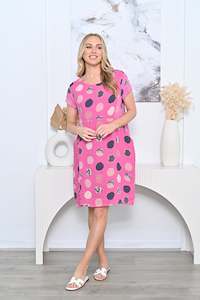 Linen Dress Circles With Ribbed Side Inserts - Hot Pink