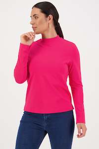 Basics: High Neck Top with Side Split - Hot Pink