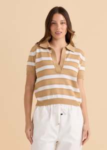 Tops: Salford Knit Polo -Beige/White