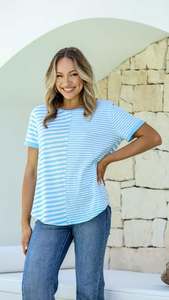 Tops: Random Stripe Tee - BlueWhite