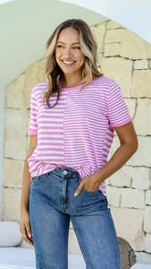 Random Stripe Tee - Pink/White