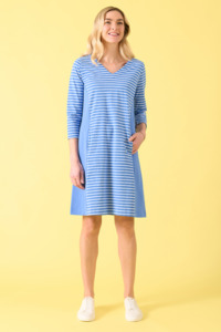 Sale Dresses: Wainui Dress - Bluebell/White Stripe