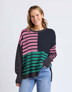 Elm: Effie Mixed Knit - Pink/Turquoise/Navy Stripes