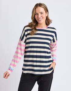 Gaeb Stripe Long Sleeved Tee - White/Navy/Pink