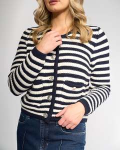 Cardigans: Avenue Cardigan - Ink/Cream