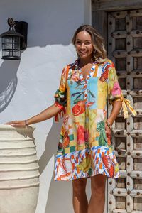 Clothing Sale: Milano Fruity Button Dress - Multi