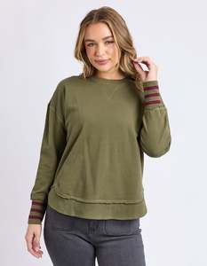 Sweats Hoodies: Alex Stripe Cuff Crew - Winter Moss