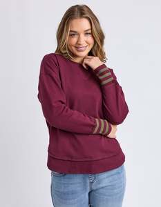 Alex Stripe Cuff Crew - Windsor Wine
