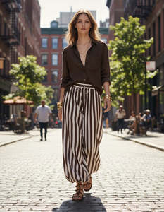 Havana Drawstring Balloon Pants - Chocolate Stripe