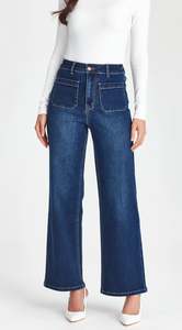 Libby Wide Leg Short Stuff Jeans - Dark Blue