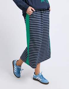 Larger Sizes: Sloane Skirt - Navy/White Stripe with Turquoise Trim