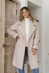 Grace Co: Ridgley Button Cuff Coatigan - Dark Beige