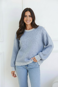 Crenshaw Blanket Stitch Trim Knit - Powder Blue