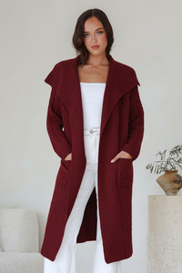 Grace Co: Shawl Collar Coatigan - Wine