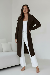 Shawl Collar Coatigan - Chocolate
