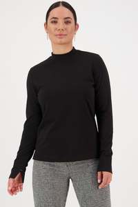 Basics: High Neck Top with Side Split - Black