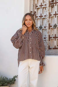 Sorrento Shirt - Chocolate/White Stripe