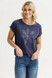 Jackie Tee Shirt - Navy Daisy Print