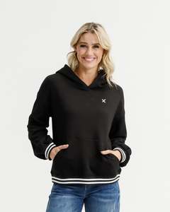 Homelee: Elliot Hoodie Alpine Weight - Black With Striped Cuffs