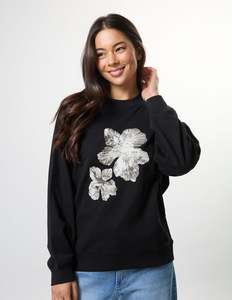 Essential Sweatshirt - Black With Cocoa Blooms