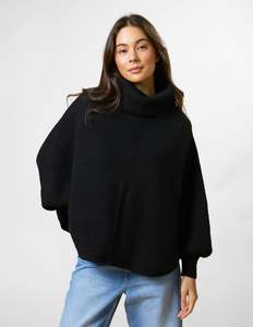 Polo Neck Poncho - Black