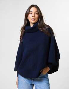 Polo Neck Poncho - Navy