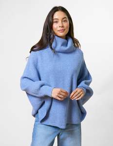 Polo Neck Poncho - Denim