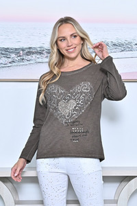 Tops: Heart Front Long Sleeve Tee - Chocolate