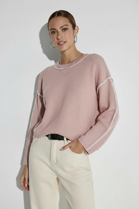 Tops: Blanket Stitch Trim Knit - Blush