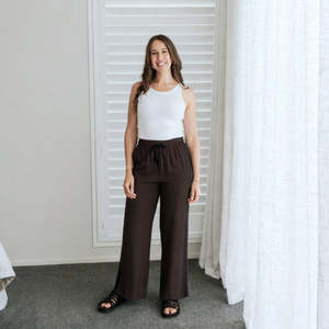 Larger Sizes: Indiana Wide Leg Pants - Dark Chocolate
