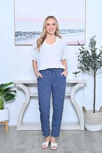 Stretchy Crinkle Pants - Denim