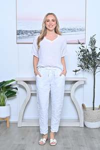 Stretchy Crinkle Pants - White