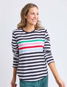 Harmony Long Sleeve Tee - Navy/White/Rainbow Stripes