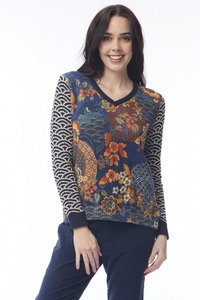 Maluku Knit Jumper Vee Neck - Printed