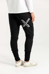 Homelee: Apartment Pants Winter Weight - Black With Shadow Cross