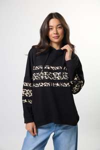 Stella And Gemma: Newport Hoodie - Black Leopard Icon Stripe