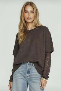 Tops: Brooklyn Lace Sleeve Layer Knit - Chocolate 2nd drop