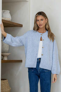 Cardigans: Lennox Long Sleeve Cardigan - Powder Blue