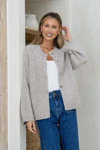 Cardigans: Lennox Long Sleeve Cardigan - Warm beige