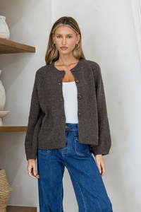 Cardigans: Lennox Long Sleeve Cardigan - Chocolate