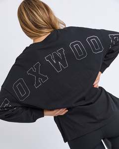 Tops: Metallic Interval Long Sleeve Tee - Black With Silver